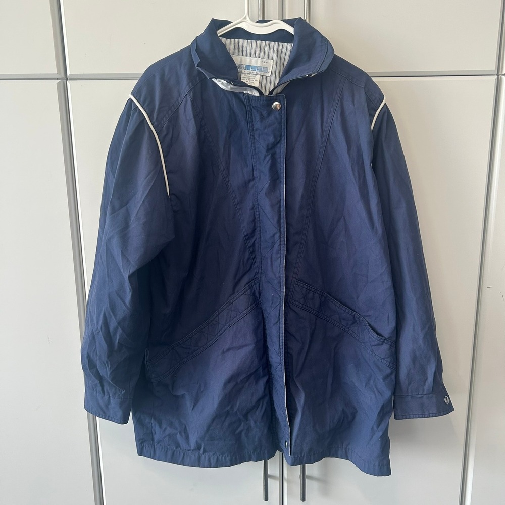 Changing Scene Vintage Navy Blue Windbreaker Jacket White Piping Mens Large L